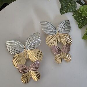 Gold Filled Tricolor Butterfly Earrings
